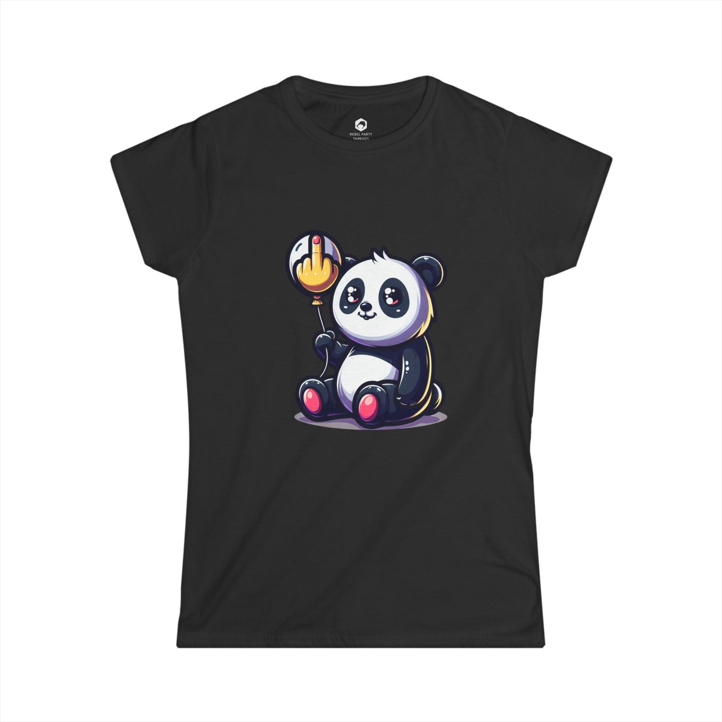 Funny Panda Women's Tee with Middle Finger Balloon Design